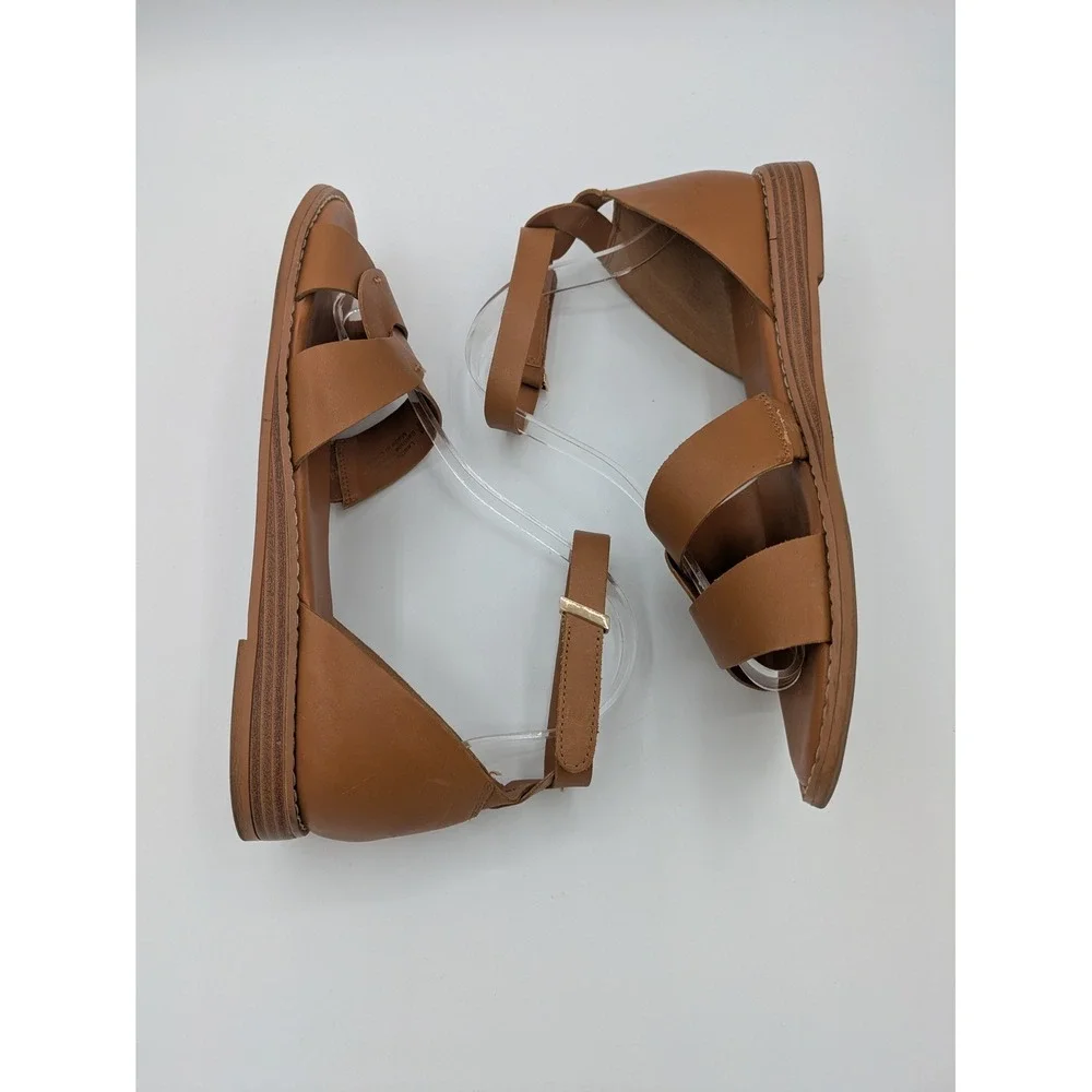 Franco Sarto Sandals 9 Tan Leather Ankle Strap Flat Minimalist Boho Summer - Picture 7 of 15